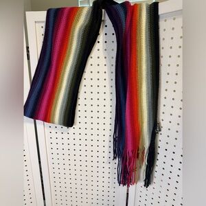 🐿️ Cejon Rainbow Stripe Knit Scarf with Fringe – Vintage Style